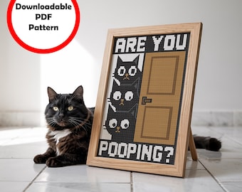 Funny Cat Bathroom Cross Stitch Pattern (Downloadable PDF)
