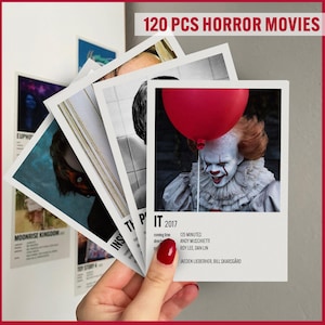 Juego de 120 mini pósteres personalizados con impresiones estéticas de películas de terror y suspenso. Crea tu propio paquete de pósteres minimalistas.