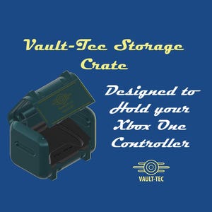 May include: A green storage crate with a Vault-Tec logo and the text "Vault-Tec Storage Crate" and "Designed to Hold your Xbox One Controller".