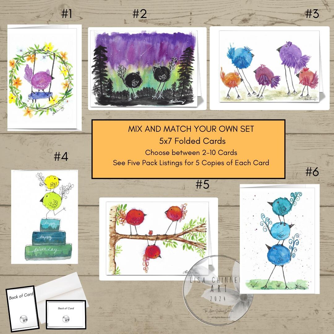 Mix & Match Bird Cards - Watercolor Paintings Digital Blank Cards - Etsy