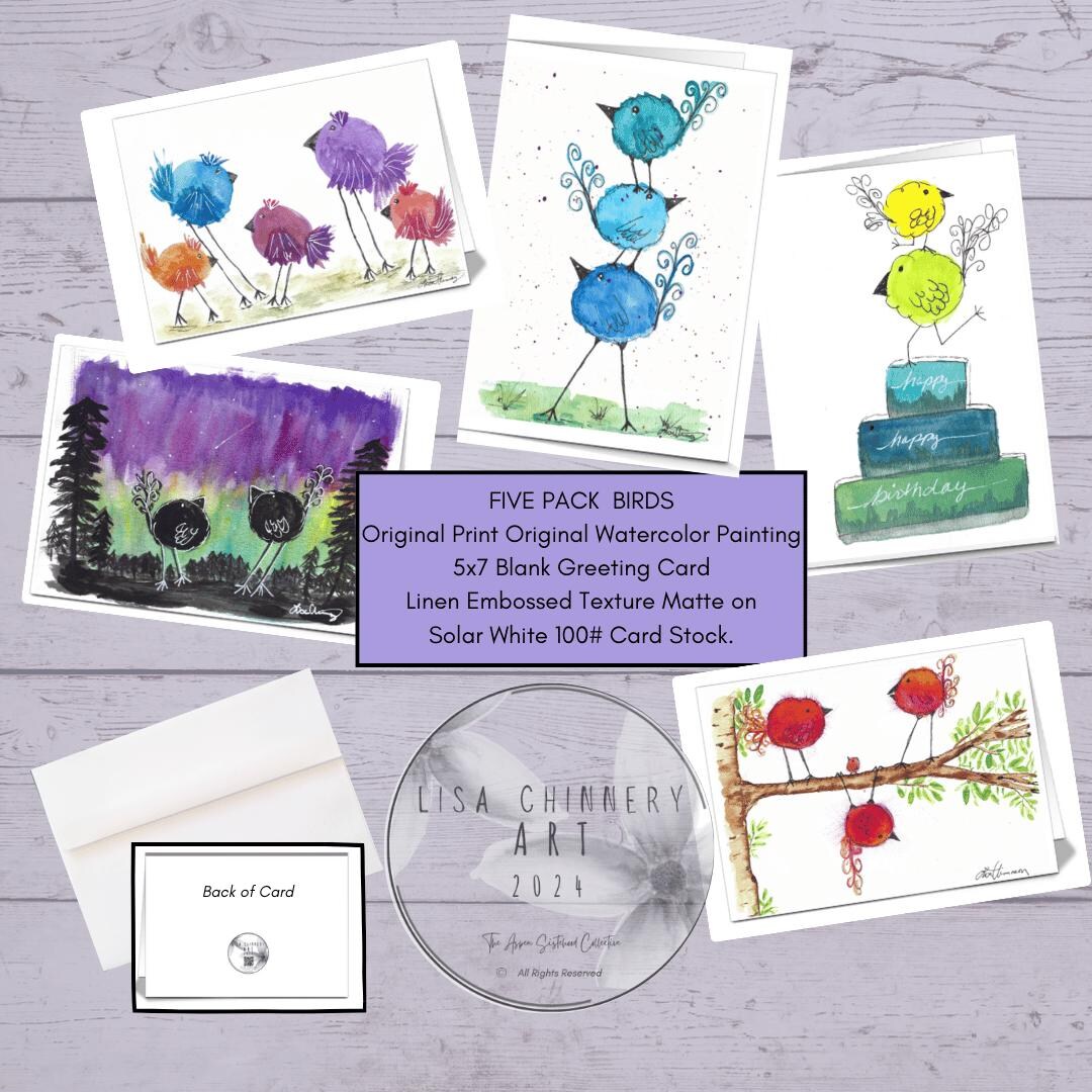 5 Pack Mixed Birds - Watercolor Paintings Digital 5x7 Blank Cards - Etsy