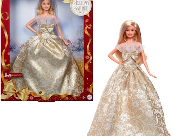 Barbie Signature 2025 vakantieblonde modepop met zilveren en gouden jurk, seizoenscollectie in originele verpakking, zichtbaar NIEUW