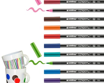 Edding 4200 Porcelain Brush Pen: Wedding Signing Fine Tip Ceramic Marker - pen for painting and decorating ceramics, porcelain - 6 PENS -