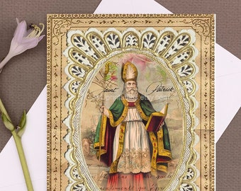 PRINTABLE Saint Patrick's Day Card, Saint Patrick Prayer Card, Vintage PRINT at home Saint Patrick Card, Digital St. Patrick Holy Card