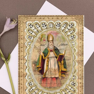 PRINTABLE Saint Patrick's Day Card, Saint Patrick Prayer Card, vintage PRINT at home Saint Patrick Card, Digital St. Patrick Holy Card