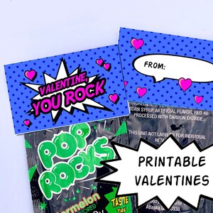Instant Download Pop Rocks Valentine Card Printable Candy Favor Treat Topper Fun School Classroom Valentine Card for Boys & Girls Classroom