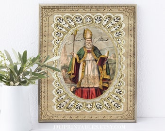 Saint Patrick Print | Irish Catholic Saint Gift | PRINTABLE Vintage Catholic Art | 8X10 Digital Download | Catholic Art and Wall Decor