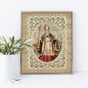 Saint Patrick Print | Irish Catholic Saint Gift | PRINTABLE Vintage Catholic Art | 8X10 Digital Download | Catholic Art and Wall Decor