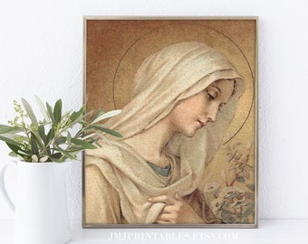 Our Lady Blessed Mother PRINTABLE Catholic Art Print Virgin Mary Catholic Gift Confirmation Communion Digital Download Mother&#39;s Day Gift