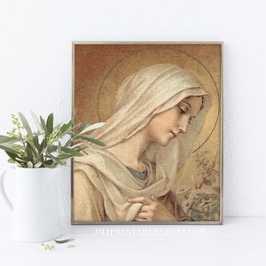 Our Lady Blessed Mother PRINTABLE Catholic Art Print Virgin Mary Catholic Gift Confirmation Communion Digital Download Mother&#39;s Day Gift