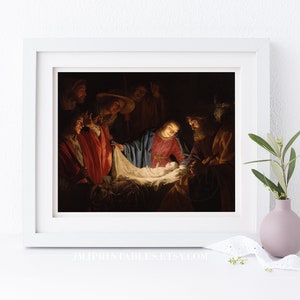 Holy Family Nativity Art Print PRINTABLE Vintage Catholic Art | Christmas Advent Print | Digital Download Print | 4x6, 5x7, 8x10, 11x14