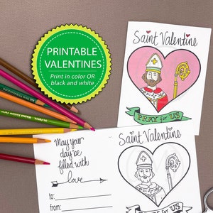 Printable Saint Valentine Card for Kids Catholic School Valentine's Day Card Coloring Page Saint Valentine's Day Craft image 2