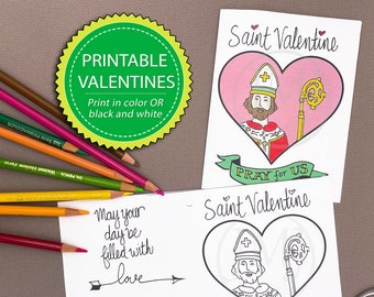 Printable Saint Valentine Card for Kids - Kid Valentine's Day Card Coloring Page - Saint Valentine's Day Craft