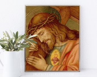 Sacred Heart of Jesus Christ PRINTABLE Catholic Art Print Lent Crucifixion Digital Download DIY Catholic Father&#39;s Day Gift or Confirmation