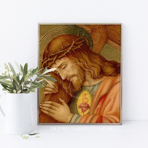 Sacred Heart of Jesus Christ PRINTABLE Catholic Art Print Lent Crucifixion Digital Download DIY Catholic Father&#39;s Day Gift or Confirmation