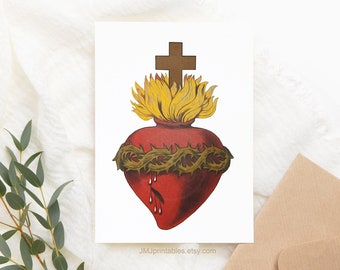Carte catholique imprimable Saint-Valentin Sacré-Cœur de Jésus Téléchargement instantané Carte Baptême Première Communion Confirmation Mariage Ordination de bébé