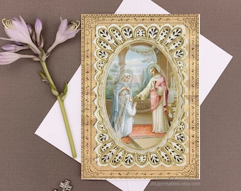 PRINTABLE First Communion Card GIRL, 1st Holy Communion Gift, First Eucharist Traditional Catholic Card, Digital PDF Prayer Card