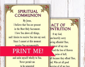 Spiritual Communion and Act of Contrition Prayer PRINTABLE, Digital PDF Prayer Card set, Catholic Holy Card for Act of Spiritual Communion