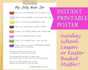 Jelly Bean Prayer Poem Christian PRINTABLE Poster Easter Sunday School Lesson PRINTABLE Jesus Easter Basket CCD Activity Resurrection