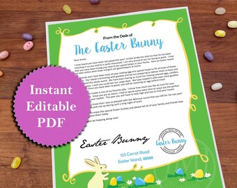 Easter Bunny Letter Instant Editable Download Letter From Easter Bunny Stationery Letterhead Paper Printable Kids Easter DIY PDF