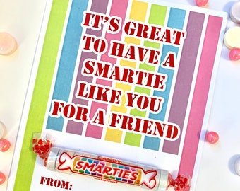 Valentine Printable Kids Candy Smartie Card Valentine Treat Allergy Friendly School Valentine Instant Download Elementary Classroom Treat