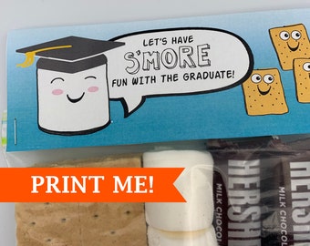 PRINTABLE Graduation Party Favor, Digital S'mores Theme Graduation Party, Graduation Bonfire, Graduation Treat Bags, Fun Cute DIY Grad Treat