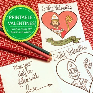 Printable Saint Valentine Card for Kids Catholic School Valentine's Day Card Coloring Page Saint Valentine's Day Craft image 1