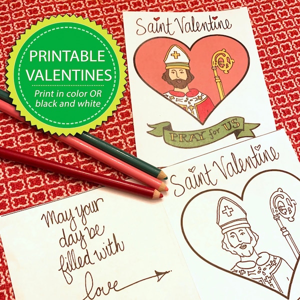 Printable Saint Valentine Card for Kids - Catholic School Valentine's Day Card Coloring Page - Saint Valentine's Day Craft