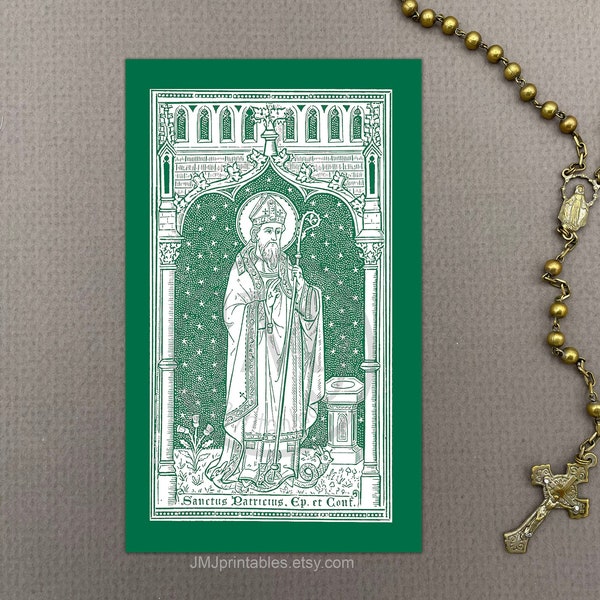 Saint Patrick Holy Card PRINTABLE, Digital Download PDF Prayer Card, Printable page of four cards, Catholic Patron Saint Holy Cards