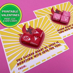 Druckbare katholische Valentinskarte für Kinder, Heiligstes Herz Jesu Candy School Classroom Valentine oder Party Favor Instant Download