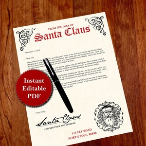 Letter From Santa Claus Template | Printable Christmas Letter | Instant Editable PDF UNLIMITED Download | Plain or Faux Parchment Background