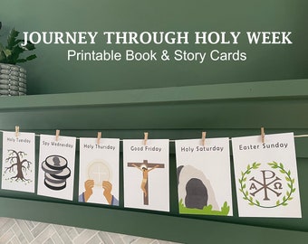 Catholic Holy Week Printable Booklet & Story Card Prints Easter Countdown Scripture Lesson Christian Sunday School Kid Banner Bible Readings