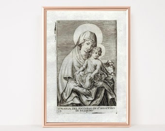 Impresión de la Virgen y el Niño, Impresión de arte católico IMPRIMIBLE, Santísima Madre, Virgen María, Arte católico de estilo vintage, Regalo católico, Descarga PDF