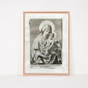 Madonna and Child Print, PRINTABLE Catholic Art Print, Blessed Mother, Virgin Mary, Vintage Style Catholic Art, Catholic Gift, PDF download