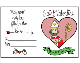 Printable Saint Valentine Card for Kids - Kid Valentine's Day Card Coloring Page - Saint Valentine's Day Craft