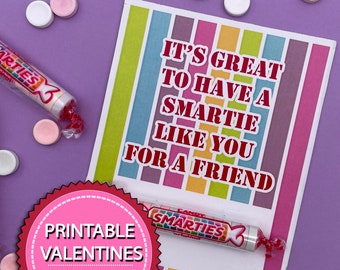 Printable Kid Valentine Cards Smartie Instant Download Kids School Classroom Valentine Treat Candy Valentine Easy Cute DIY Valentine