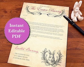 Easter Bunny Letter Editable PRINTABLE Easter Stationery Instant Download for Kids Easter Basket - With Bonus Kids Paper Easter Basket Craft