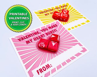 Instant Download Valentine Candy Card Printable Starburst Kids School Classroom Valentine Digital Printable Fun Easy DIY Valentine Treat