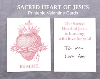 Printable Catholic Valentine Cards, Sacred Heart of Jesus School Kid Valentine Instant Download Catholic Card or Party Favor