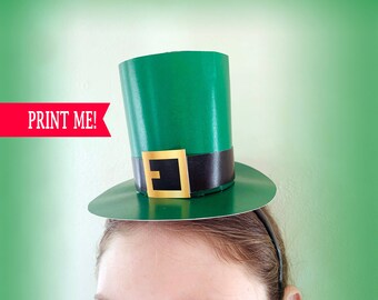 Saint Patrick's Day Party Favor PRINTABLE Kiss Me I'm Irish Leprechaun Hat Craft Green Party Hat Saint Patrick Parade Costume DIY