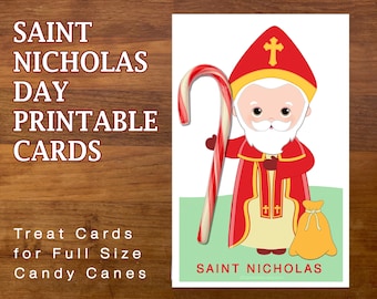 Saint Nicholas Day Card Kids Holy Card PRINTABLE Saint Nicholas Party Favor Candy Cane Card Classroom CCD Sunday School Catholic Saints