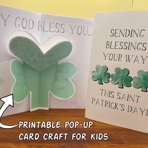 Saint Patrick Catholic Craft Kids Lent PRINTABLE Shamrock Pop-up Card Lent Activity Almsgiving Kids St. Patrick's Day Shamrock Irish Craft