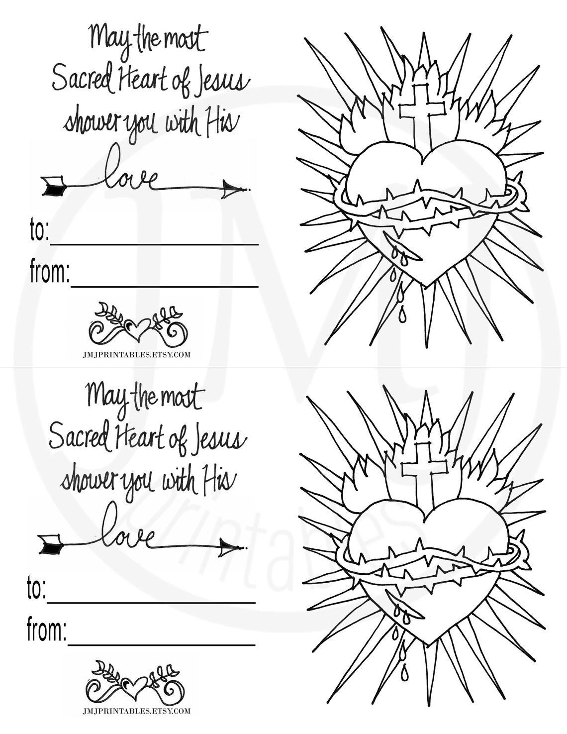 Printable Catholic Valentine Card Sacred Heart Kid Valentine | Etsy