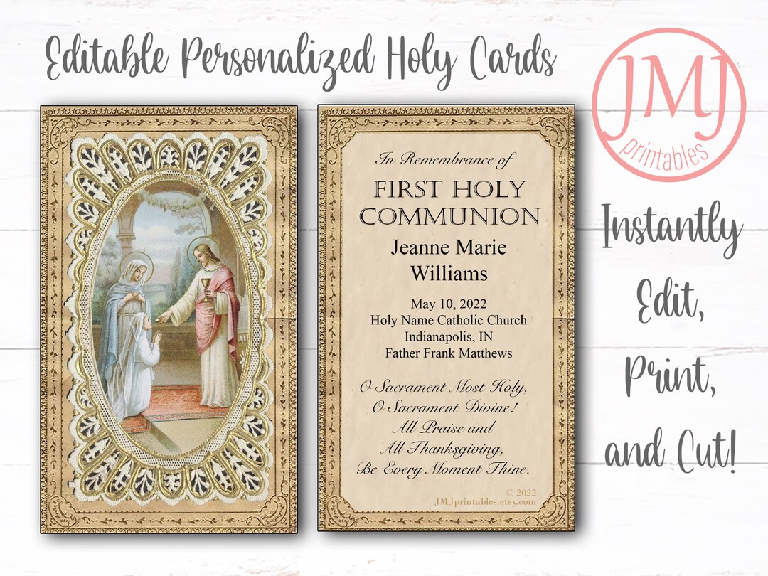 First Holy Communion GIRL Holy Card Personalized Editable PRINTABLE ...