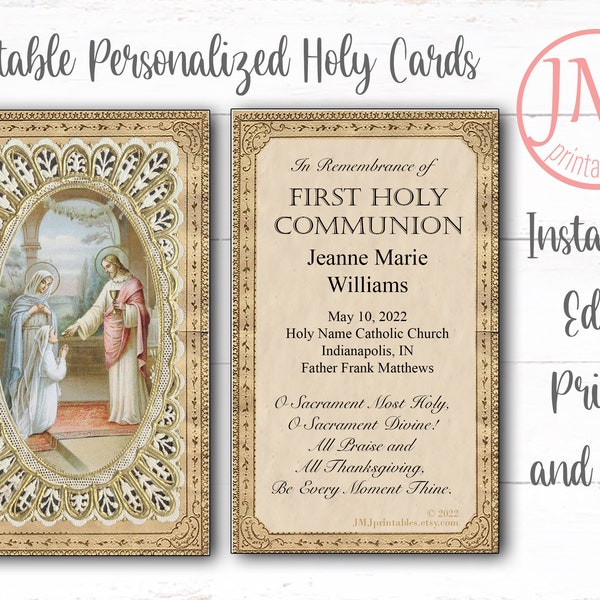 First Holy Communion GIRL Holy Card Personalized Editable PRINTABLE Instant Digital Download Remembrance of First Communion Party Favor