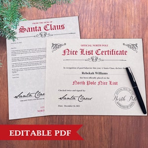 Editable Letter From Santa Claus & Official Nice List Certificate | Printable Christmas Correspondence from North Pole | UNLIMITED Downloads