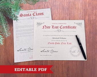 Editable Letter From Santa Claus & Official Nice List Certificate | Printable Christmas Correspondence from North Pole | UNLIMITED Downloads