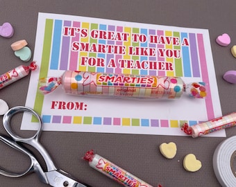 DIY Teacher End of Year Teacher Gift, Printable MEGA Smartie Theme Card for Teacher, Instant Digital Download, Goodbye Card for Teachers