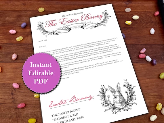 Easter Bunny Letter Editable PRINTABLE Easter Stationery Instant Download for Kids Easter Basket - With Bonus Kids Paper Easter Basket Craft