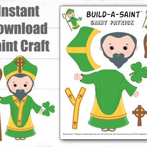 Saint Patrick Catholic Craft BUILD A SAINT Printable St. Patrick Kid Cutting Activity Page Sunday School Lesson CCD Pre-School Kindergarten